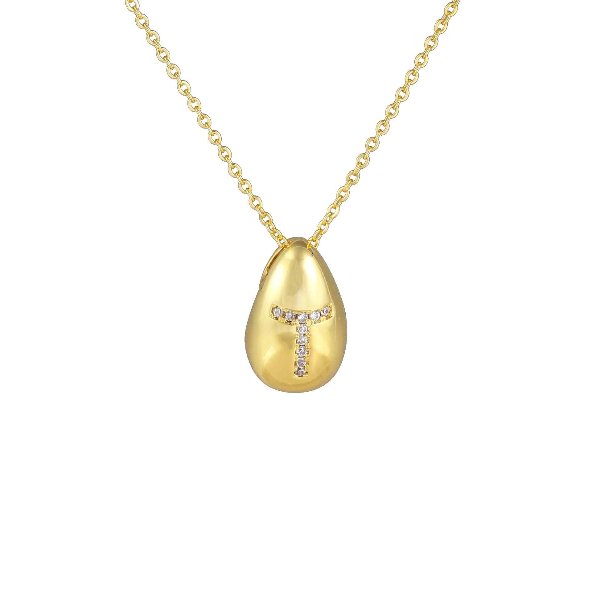 Glossy Water Drop 26 English Letter Pendant Copper-plated Gold Simple Pendant Female