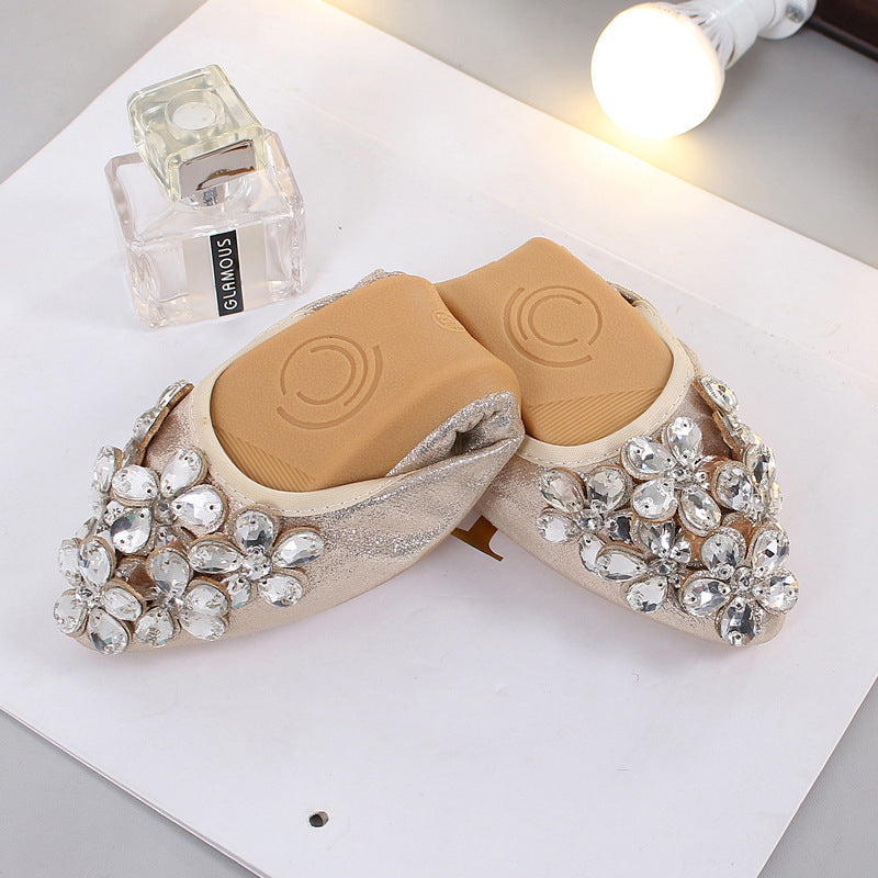 New Bow Pointed Low-cut Rhinestone Pumps