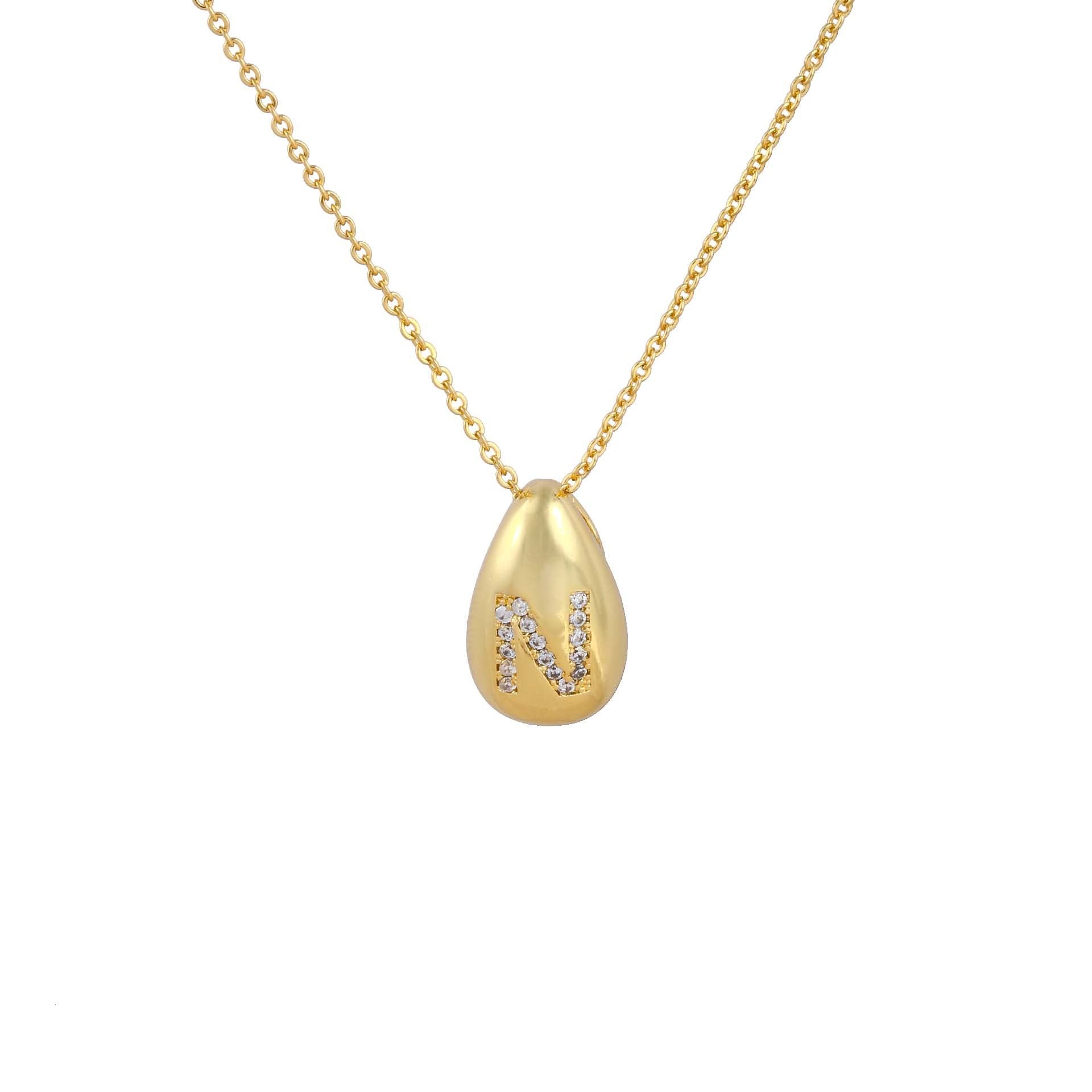 Glossy Water Drop 26 English Letter Pendant Copper-plated Gold Simple Pendant Female
